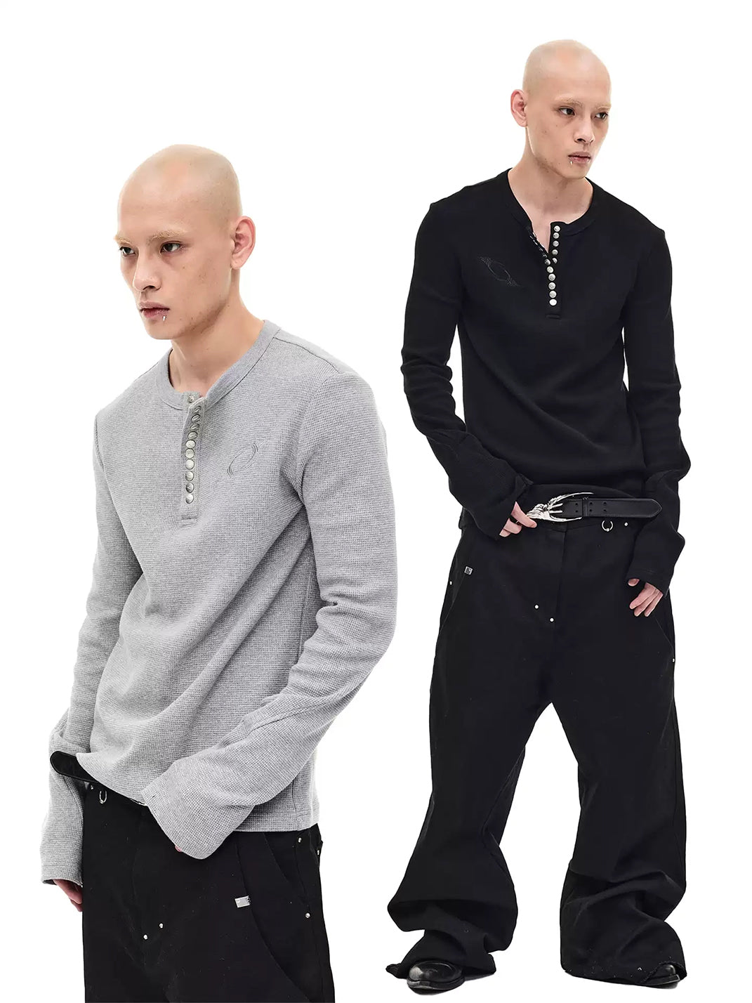 Metal-Snap Waffle Long-Sleeve Henley — product view 3