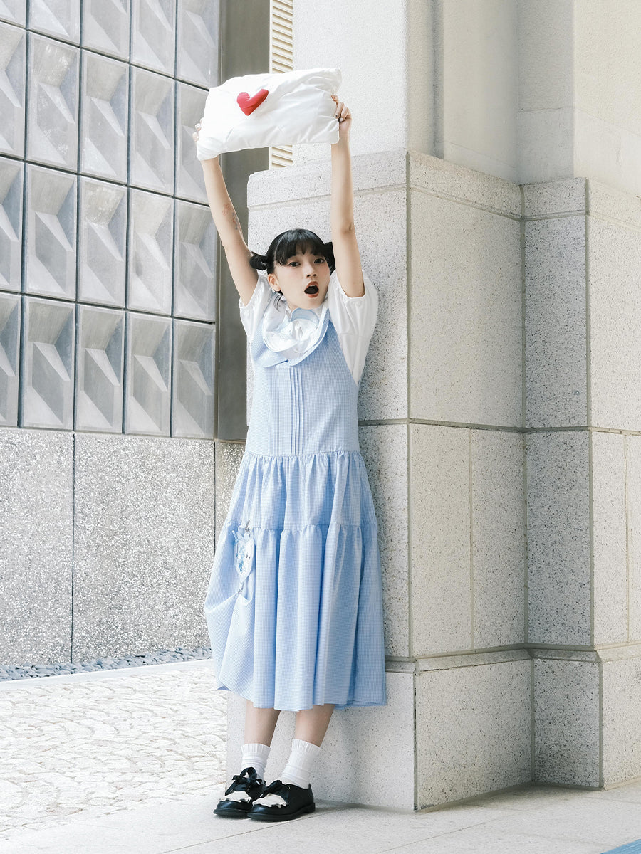 Peter Pan Collar Gingham Dress Blue