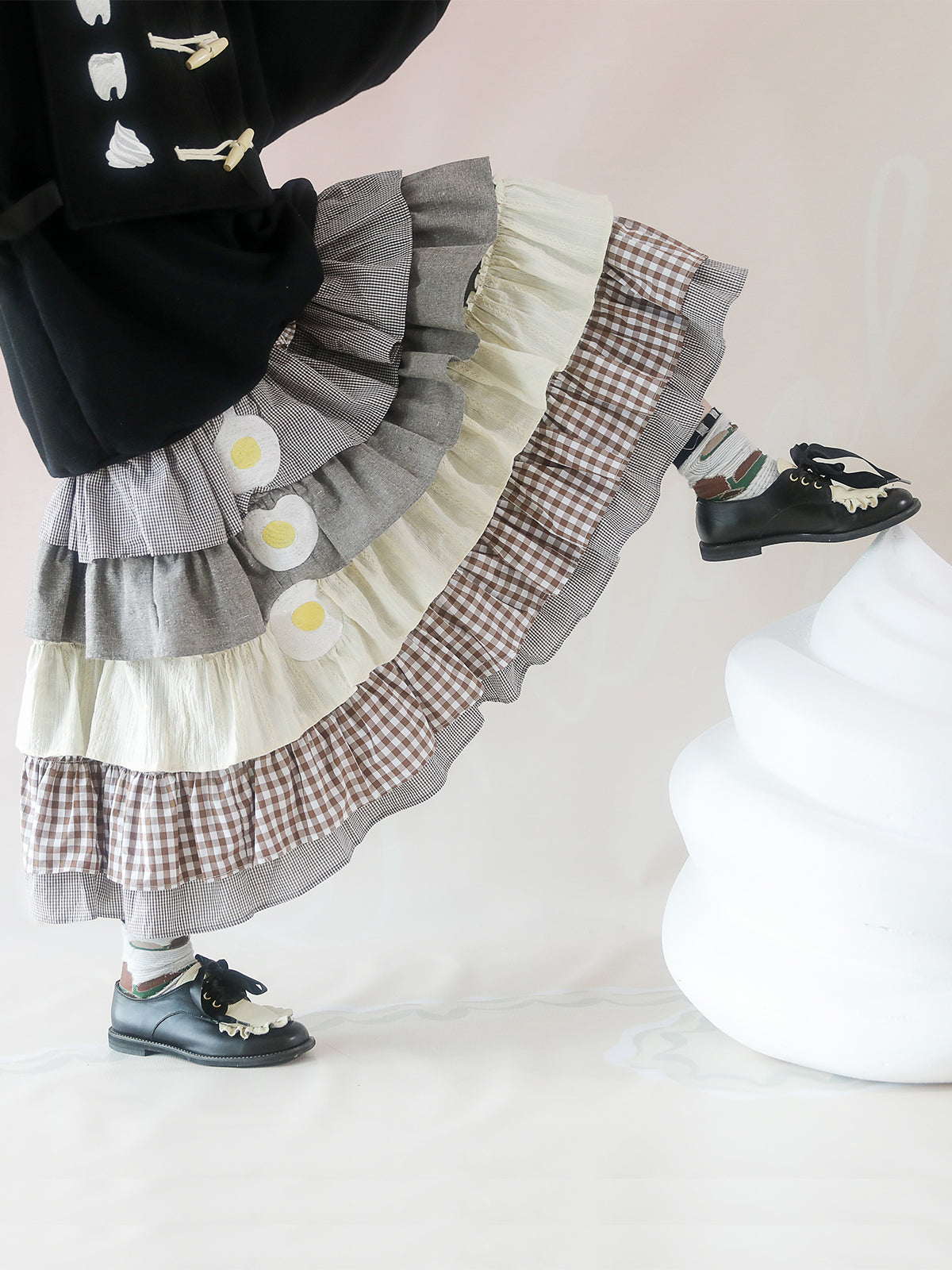 Gingham Tiered Egg Ruffle Skirt