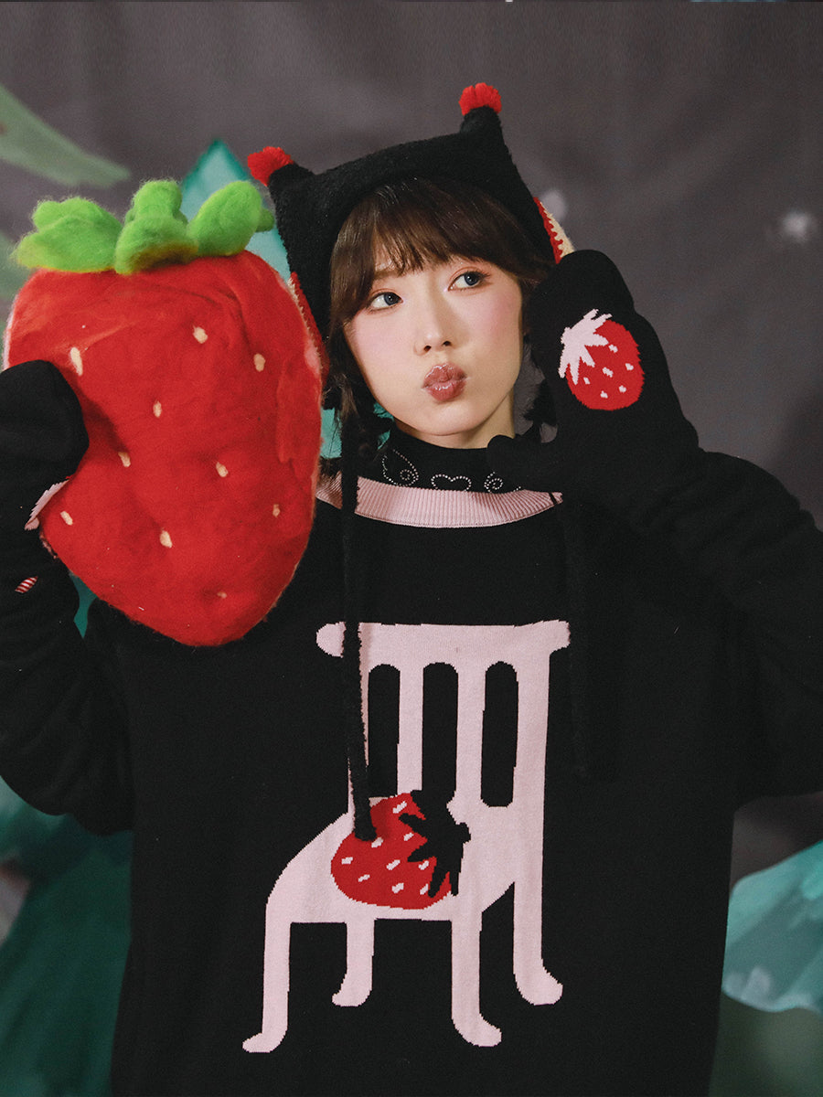 Strawberry Chair Black Knit Sweater