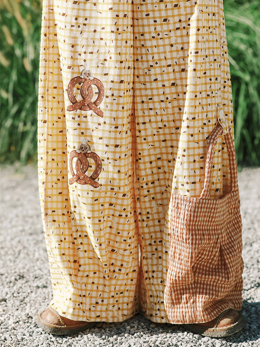 Sweet Pretzel Print Wide Leg Pants
