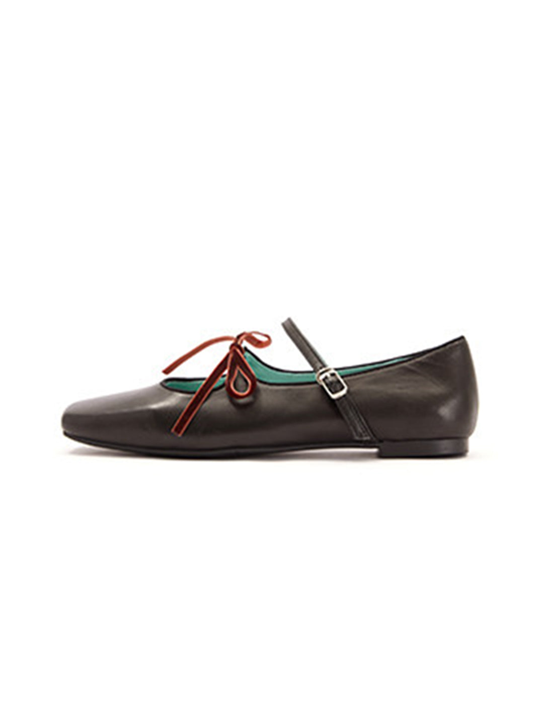 Metallic Double-Strap Square-Toe Ballet Flats