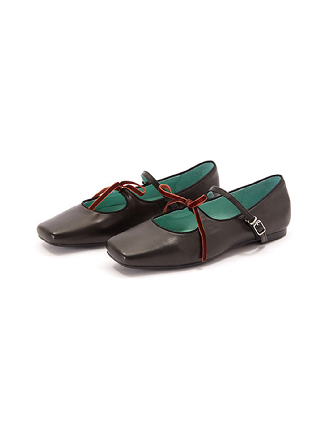 Metallic Double-Strap Square-Toe Ballet Flats - View 7