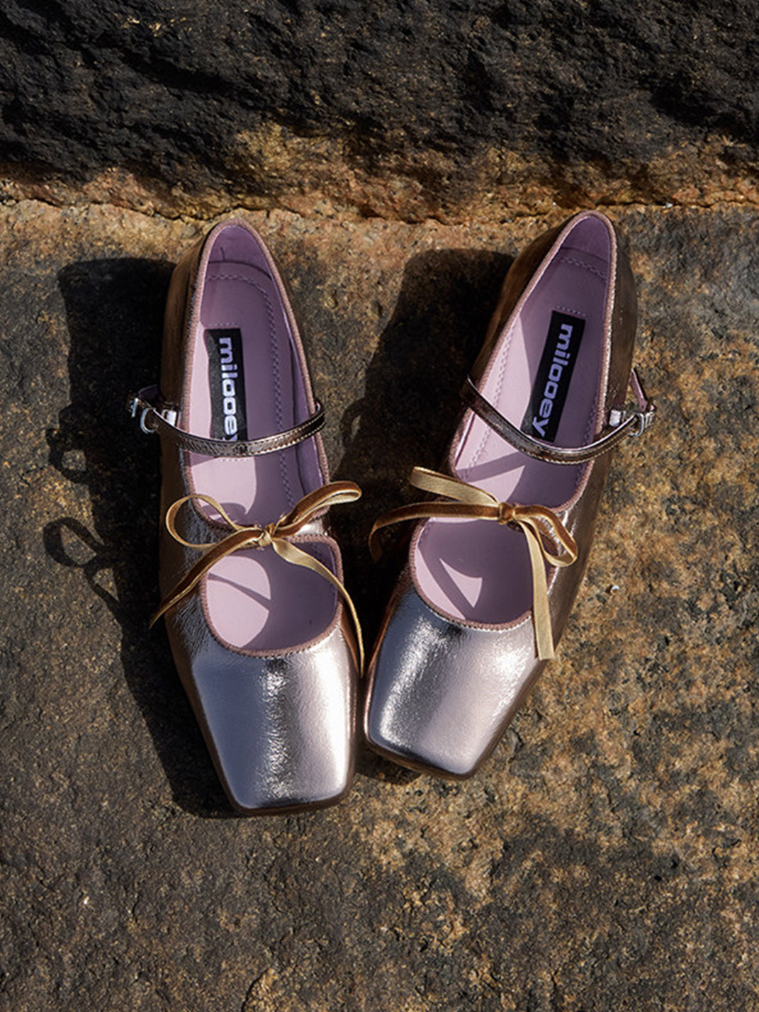 Metallic Double-Strap Square-Toe Ballet Flats - View 13