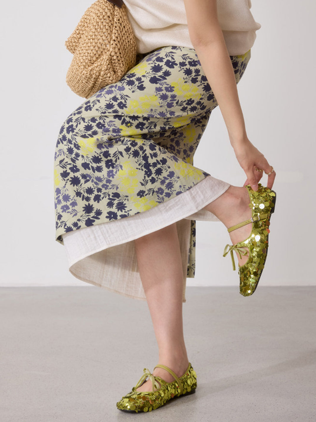 Metallic Double-Strap Square-Toe Ballet Flats - View 22