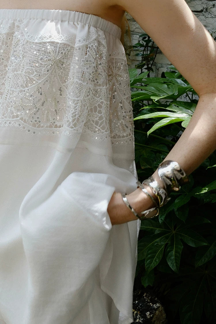 Moonlit beaded lace tube top beaded lace close-up