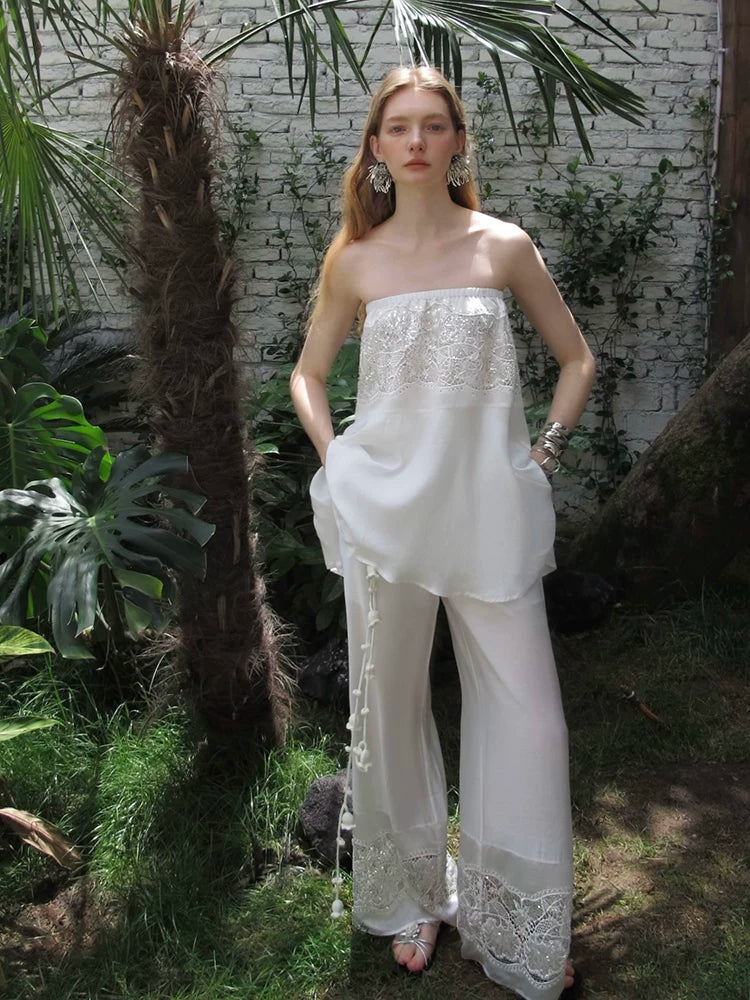 Moonlit beaded lace tube top garden look