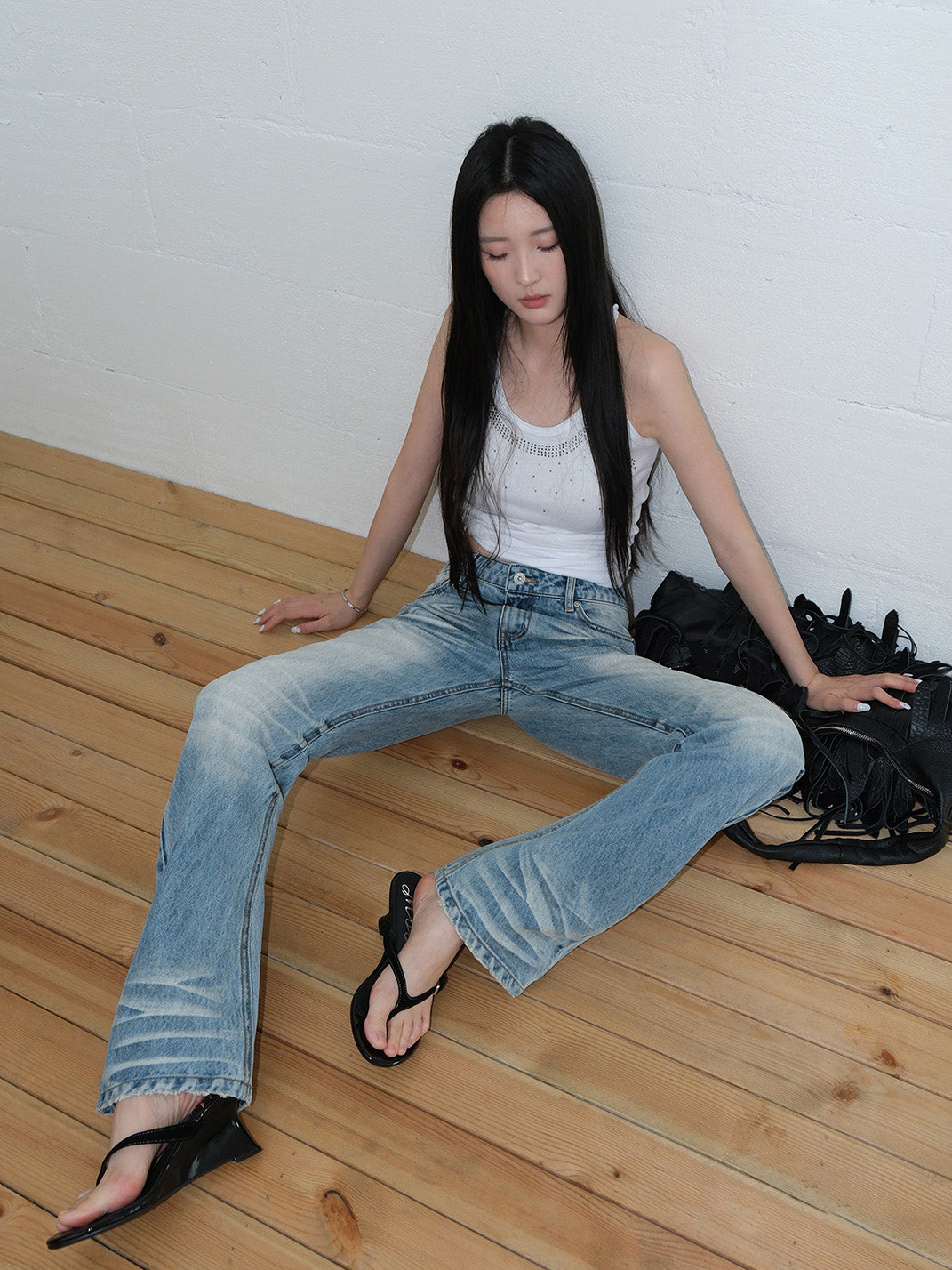 Lambskin Thong Kitten-Heel Sandals - View 9