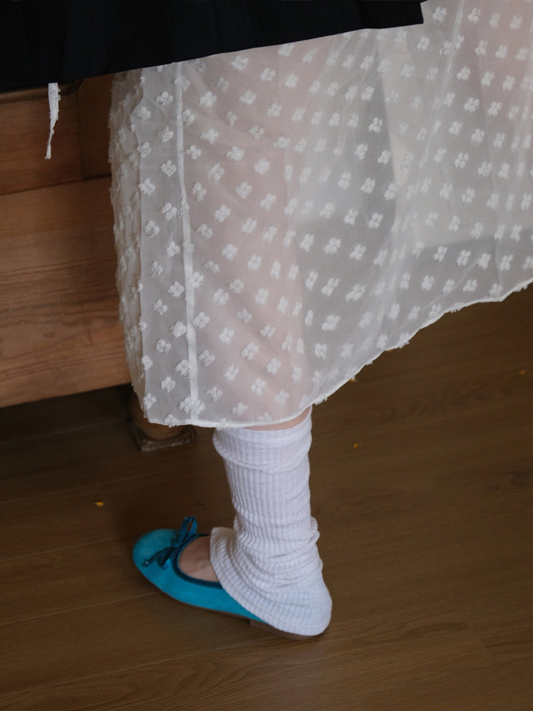 Turquoise Bow Soft Ballet Flats - View 5