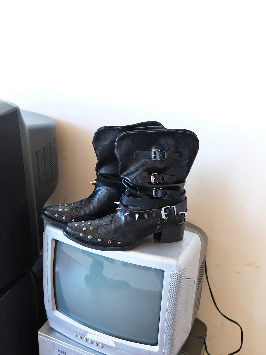 Rivet-Buckle Pointed-Toe Ankle Boots - View 9