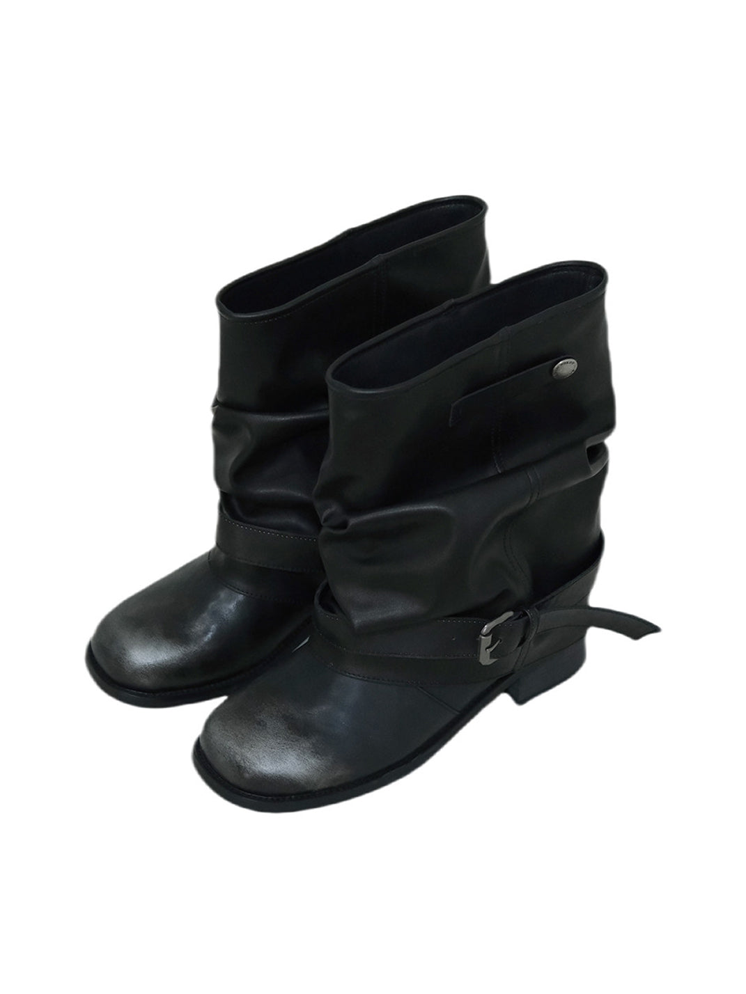 Ruched Buckle Mid-Calf Block-Heel Boots - View 13