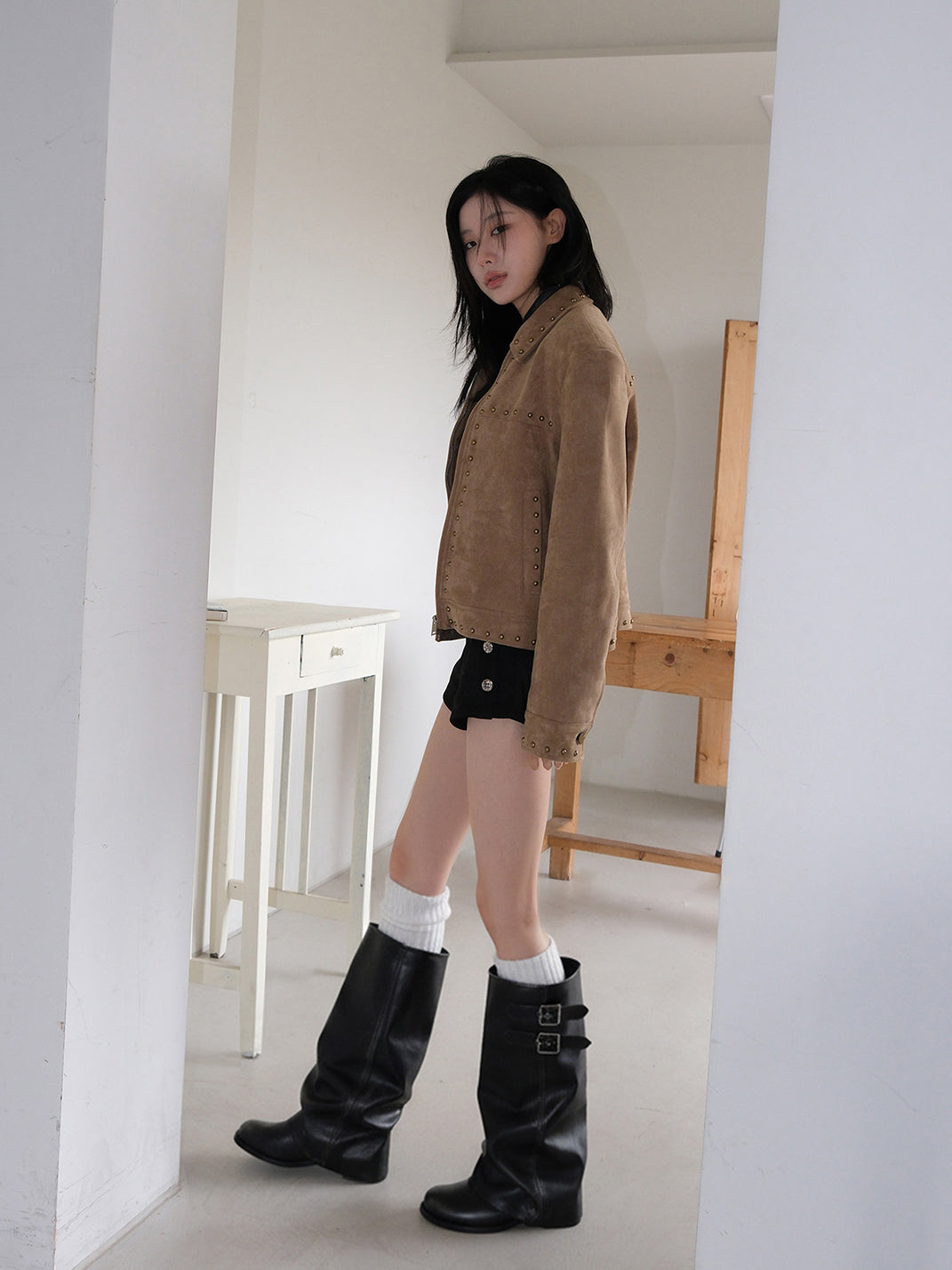 Camel Buckled Slouch-Shaft Leather Riding Boots - View 12