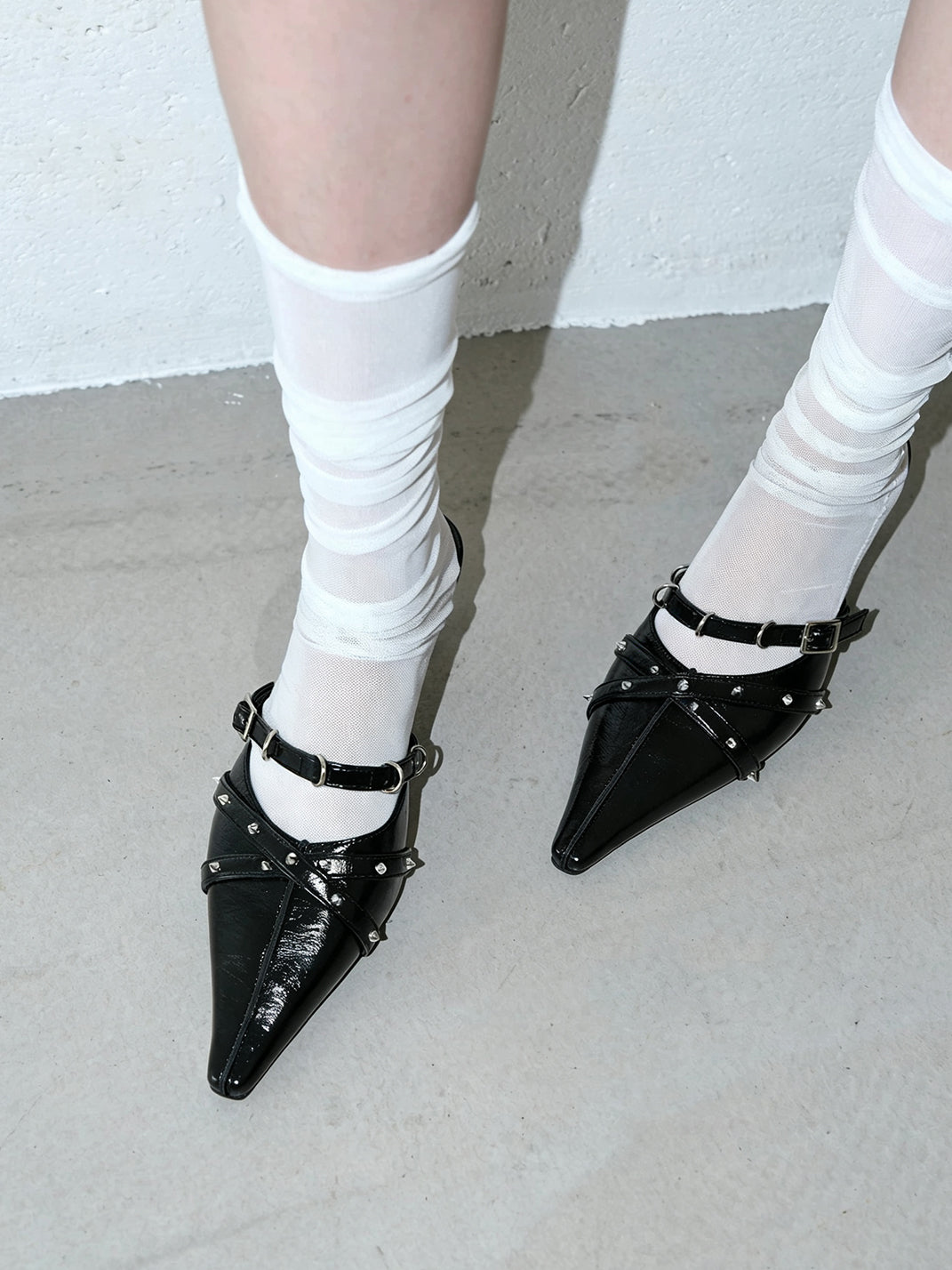Studded Pointed-Toe Slingback Kitten Heels - View 3