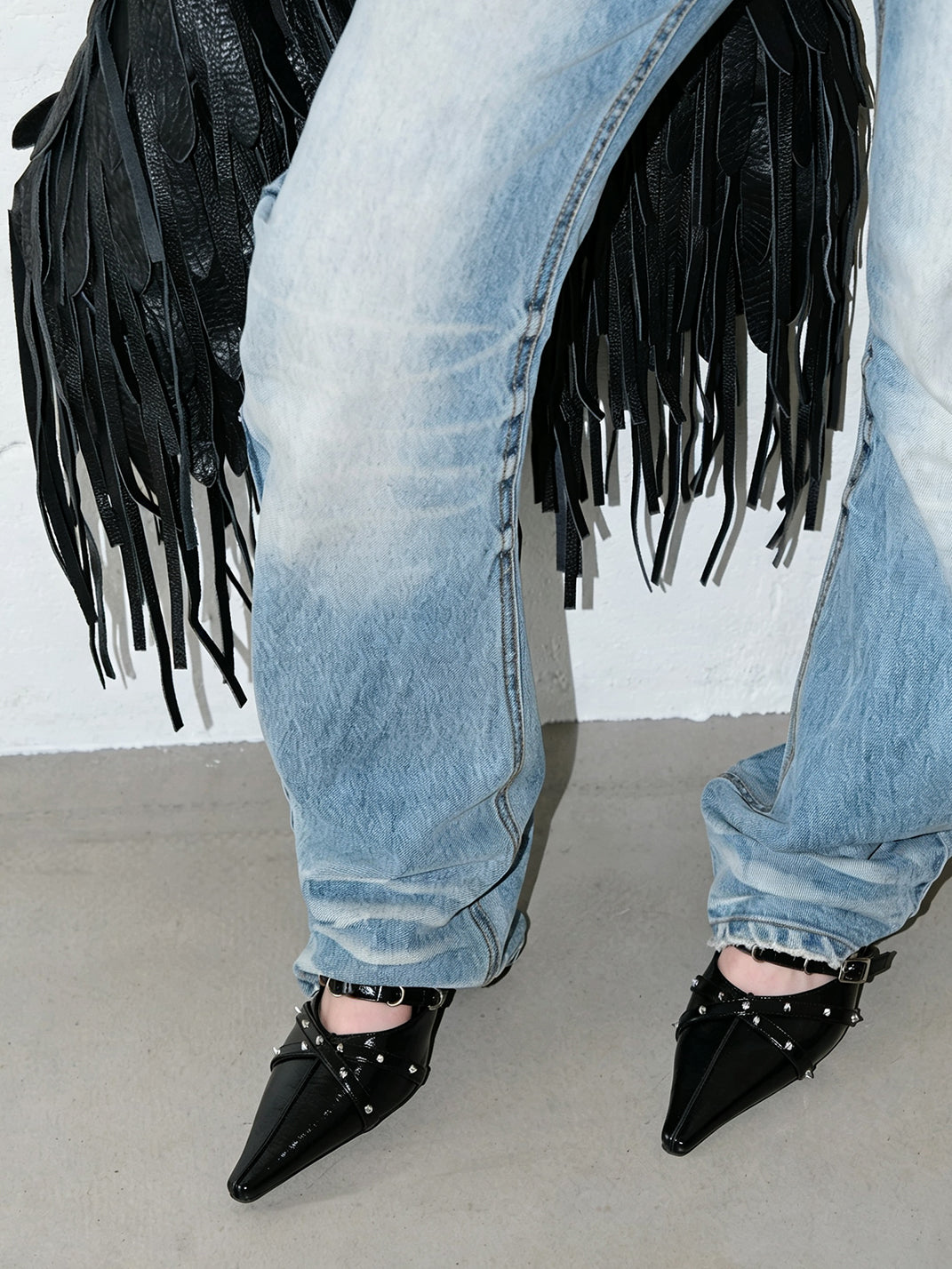 Studded Pointed-Toe Slingback Kitten Heels - View 6