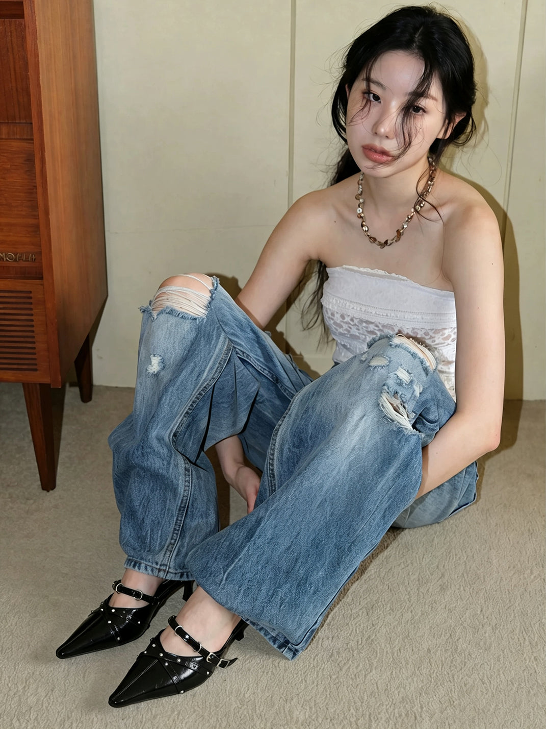 Studded Pointed-Toe Slingback Kitten Heels - View 10