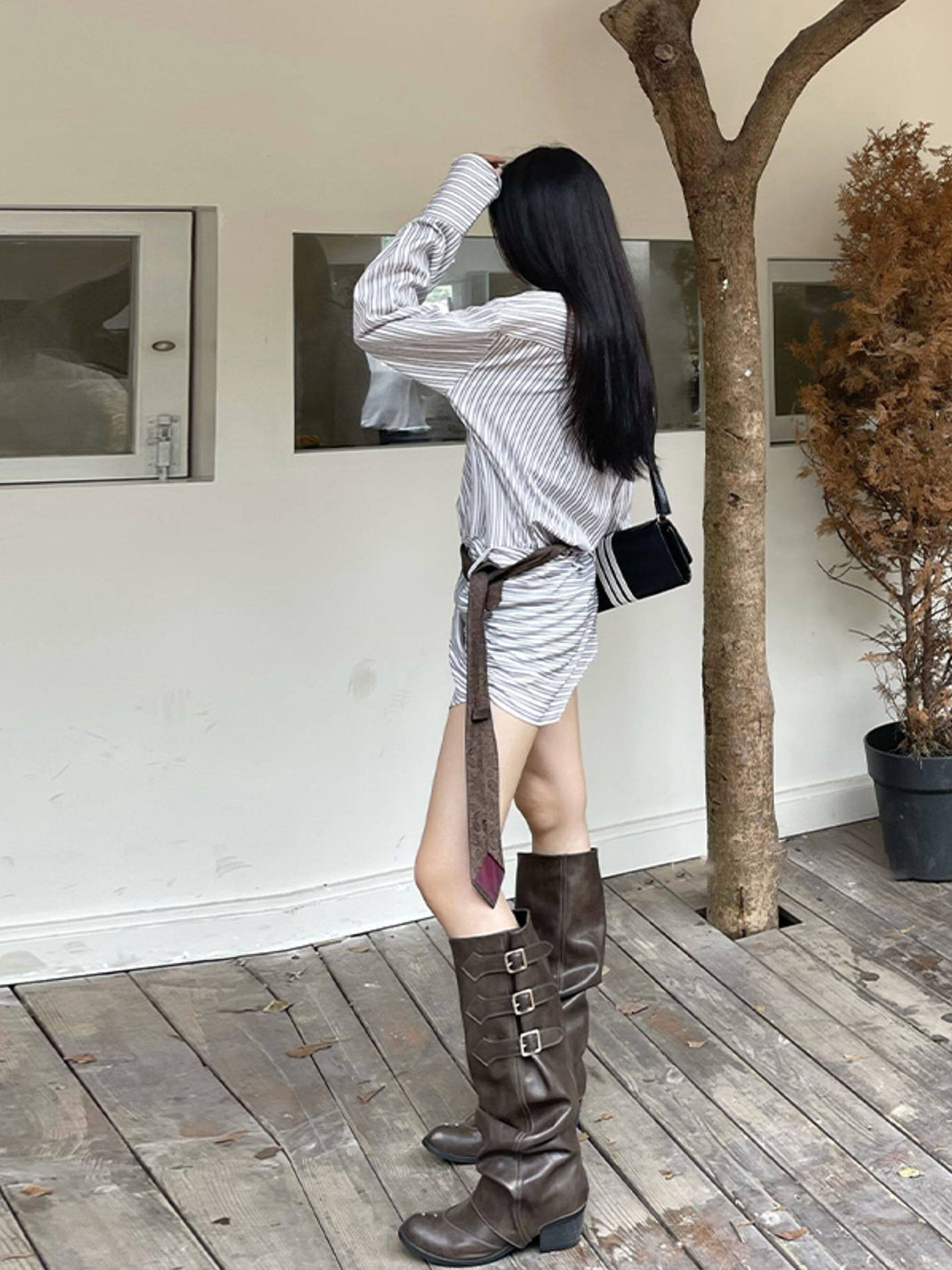 Ruched Buckle Western Knee-High Boots - View 6