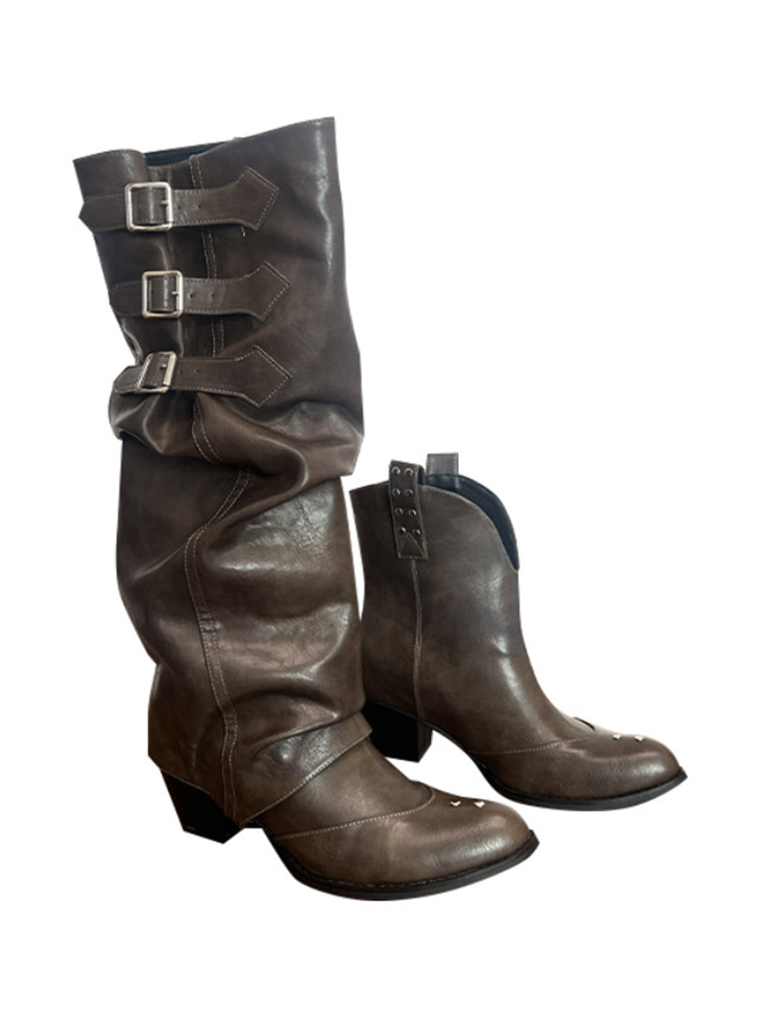Ruched Buckle Western Knee-High Boots - View 8