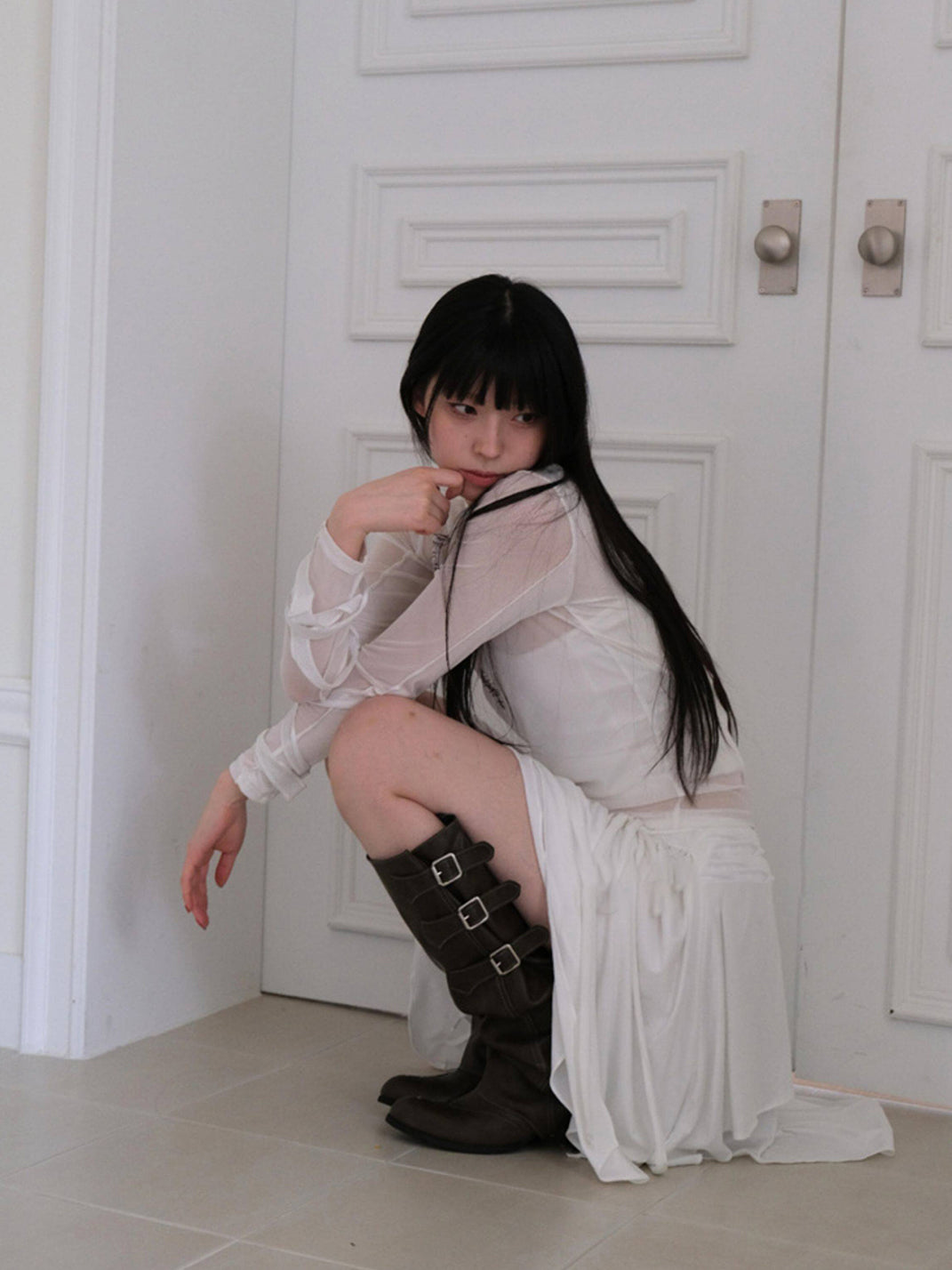 Ruched Buckle Western Knee-High Boots - View 13