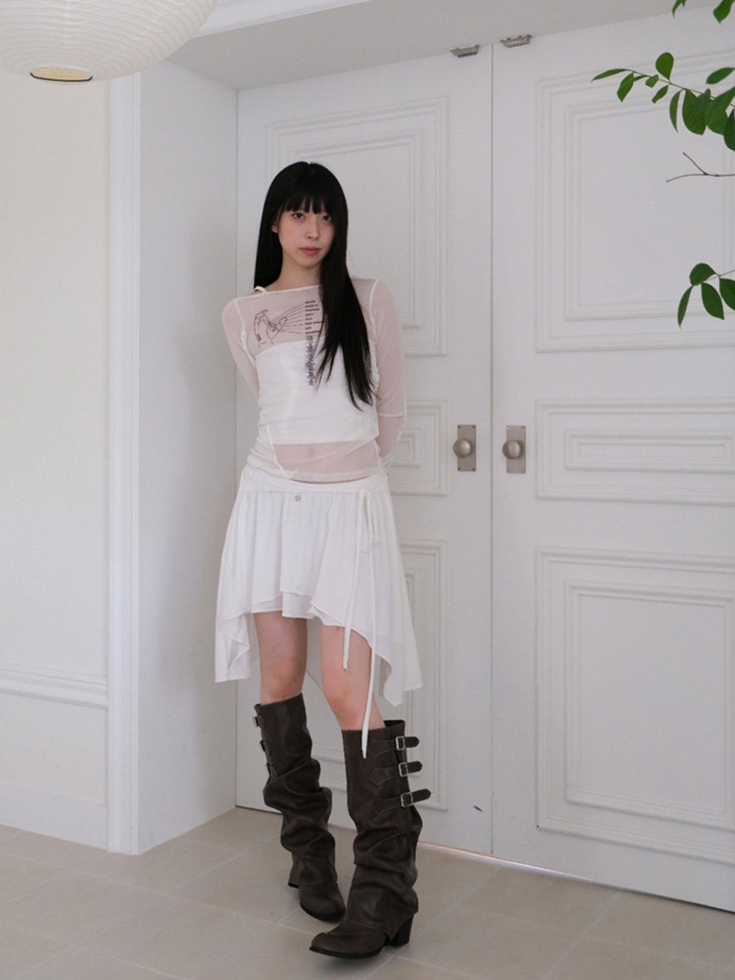 Ruched Buckle Western Knee-High Boots - View 14