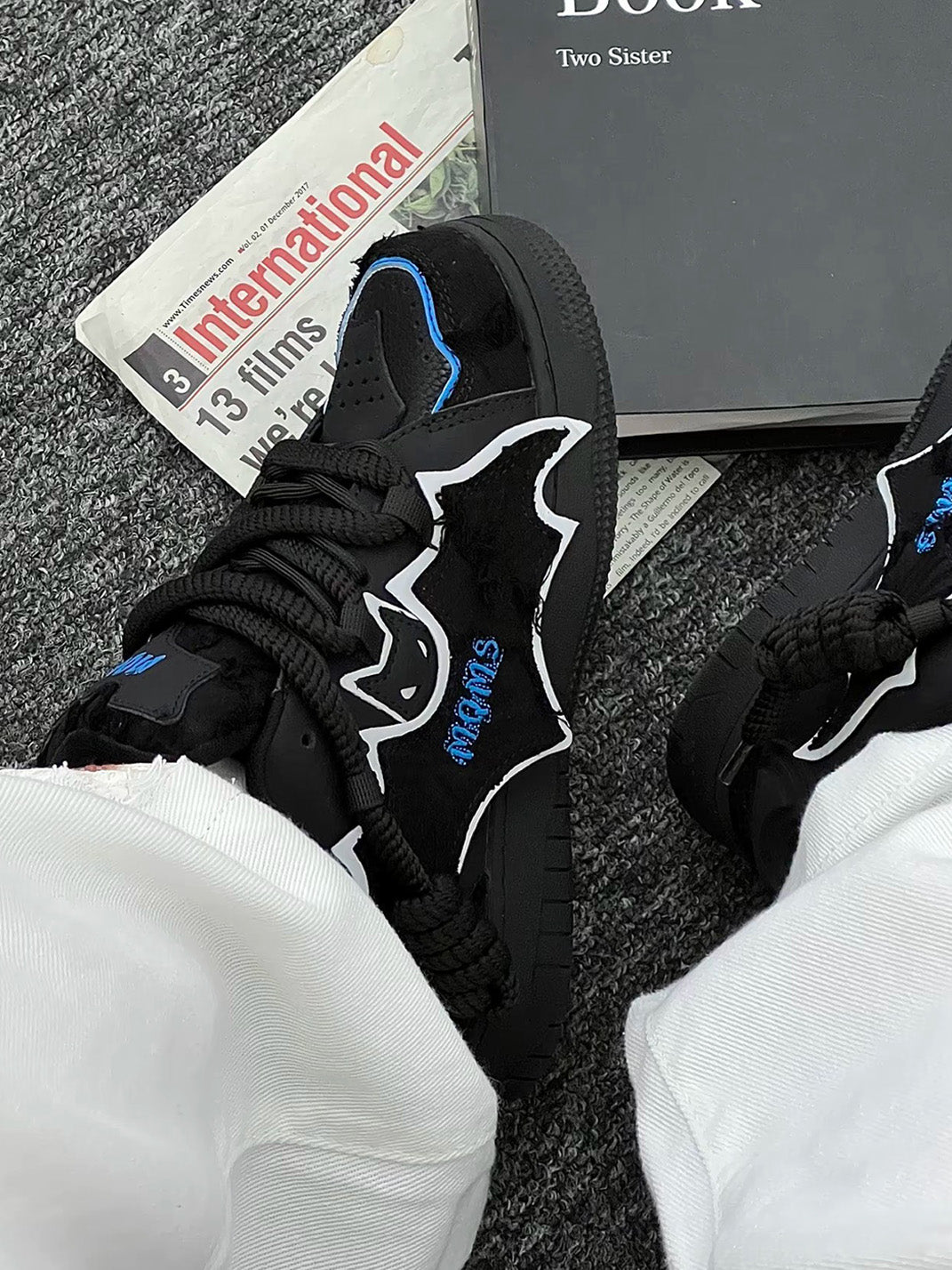 Black Bat-Panel Platform Sneakers - View 2