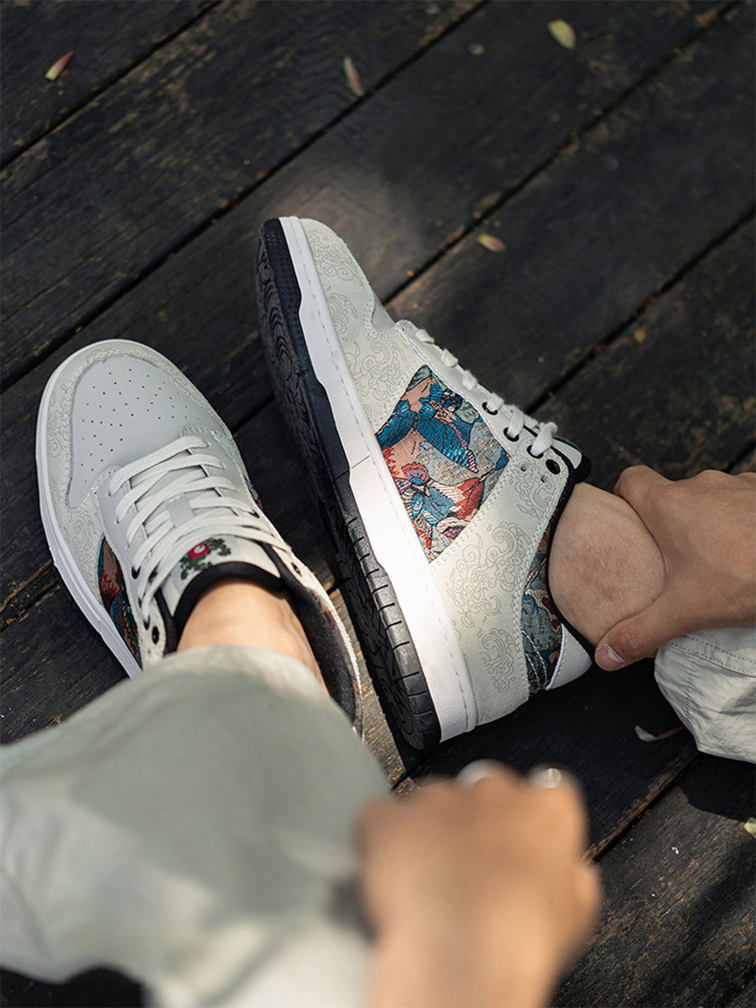 Brocade Bird-Panel Embroidered Court Sneakers - View 3