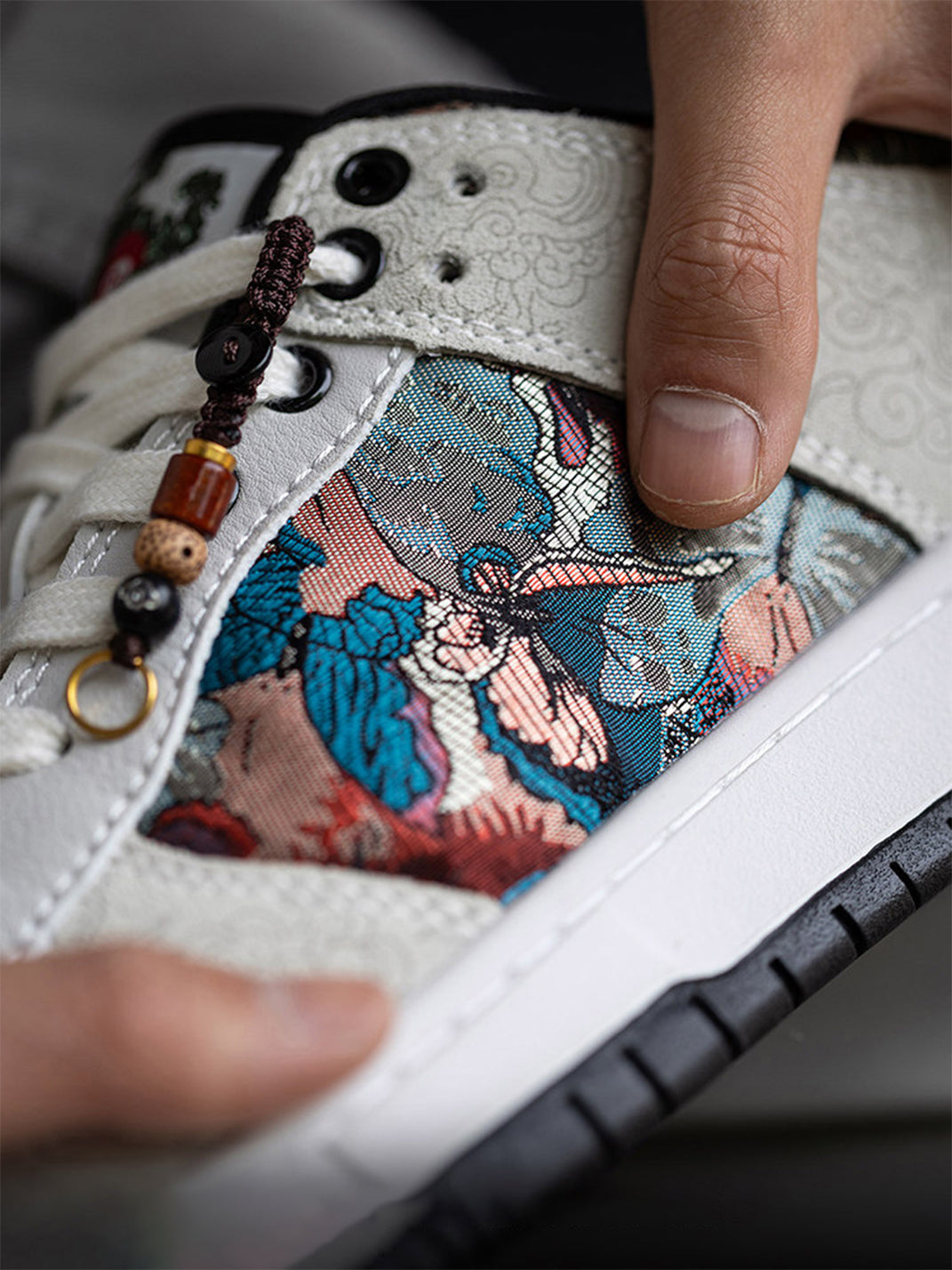 Brocade Bird-Panel Embroidered Court Sneakers - View 9