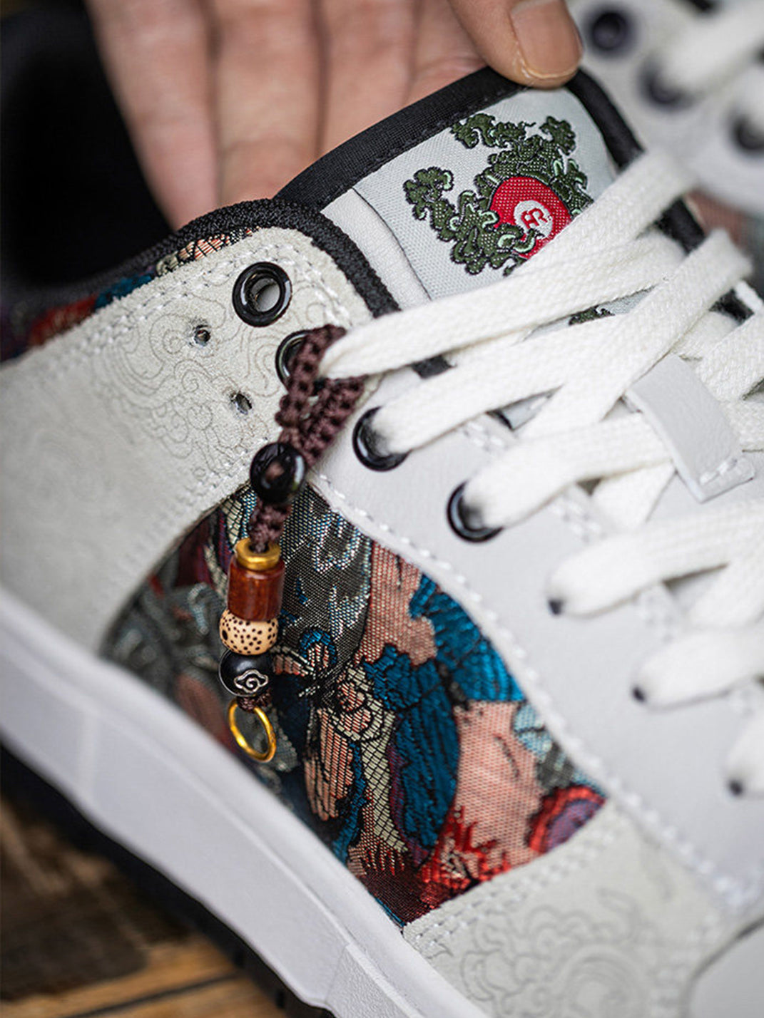 Brocade Bird-Panel Embroidered Court Sneakers - View 12