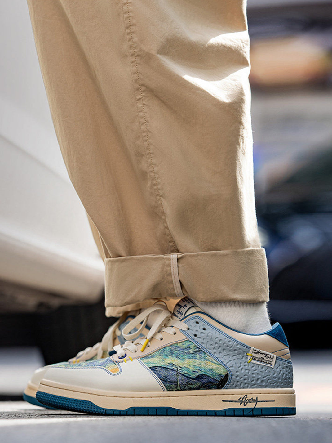 Landscape-Panel Retro Low-Top Skate Sneakers - View 6