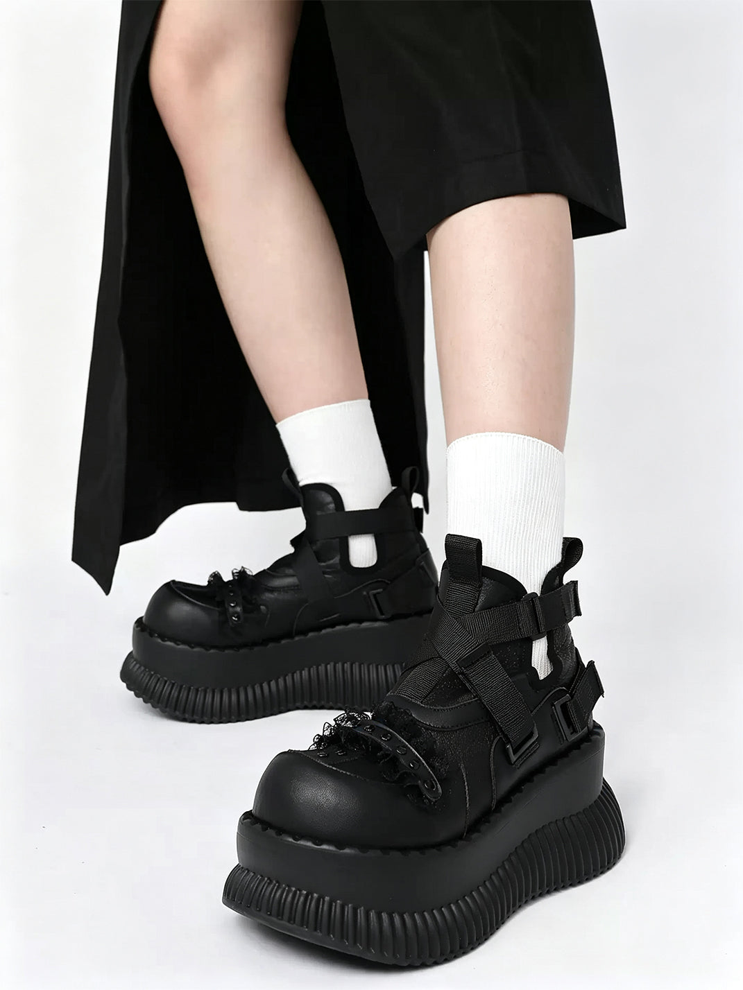 Multi-Buckle Studded Platform Ankle Boots - view 4