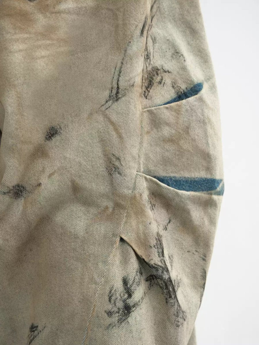 Washed Aged Wide-Leg Cargo Jeans