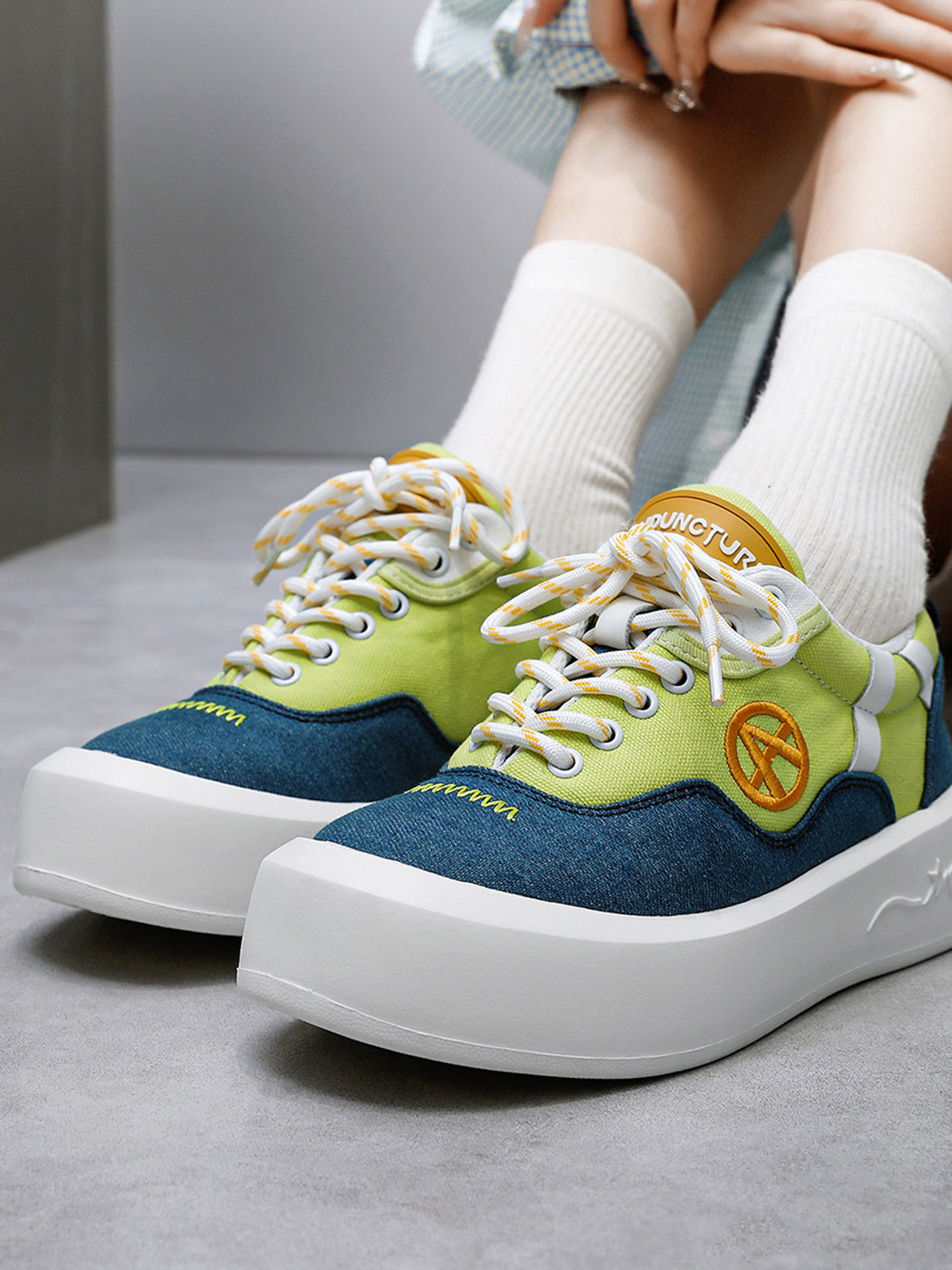 Neon Colorblock Canvas Platform Sneakers - View 2