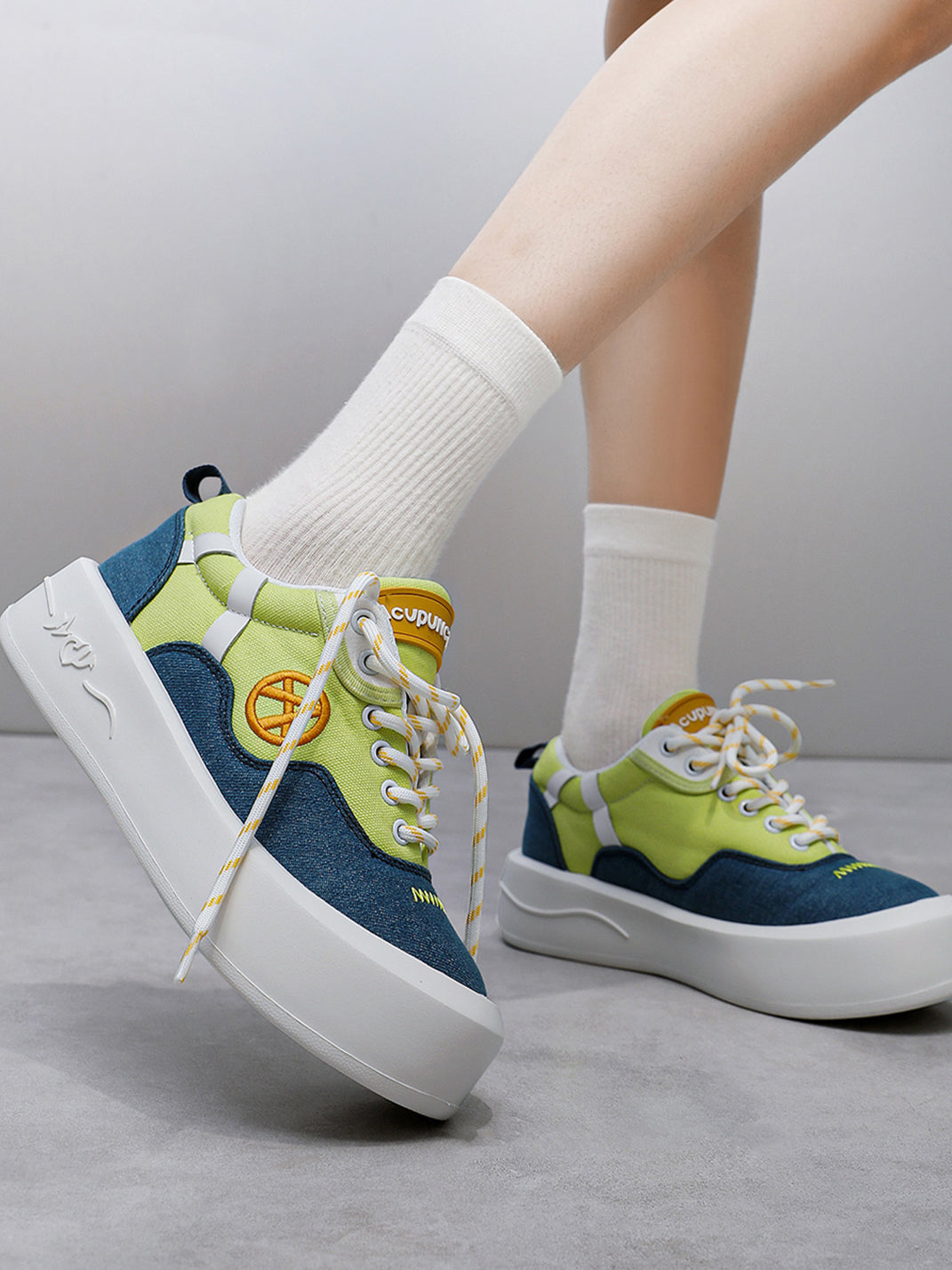 Neon Colorblock Canvas Platform Sneakers - View 3