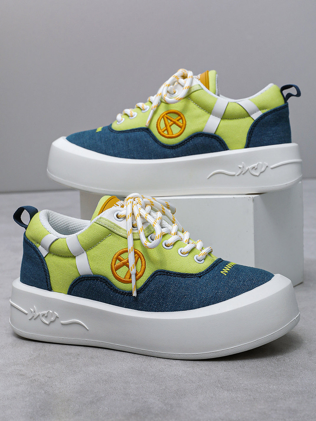 Neon Colorblock Canvas Platform Sneakers - View 4