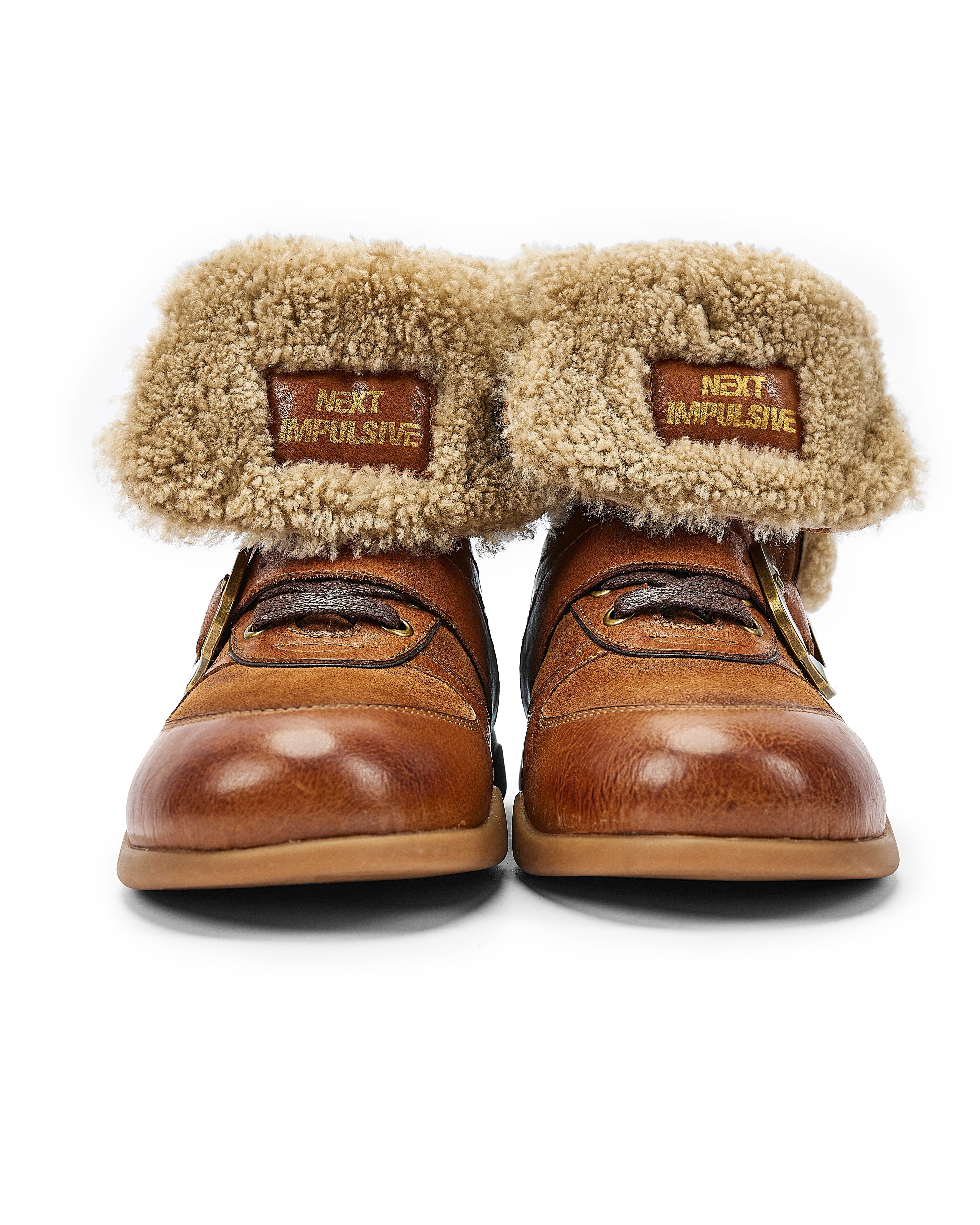Shearling-Lined Buckle Western Ankle Boots - View 7