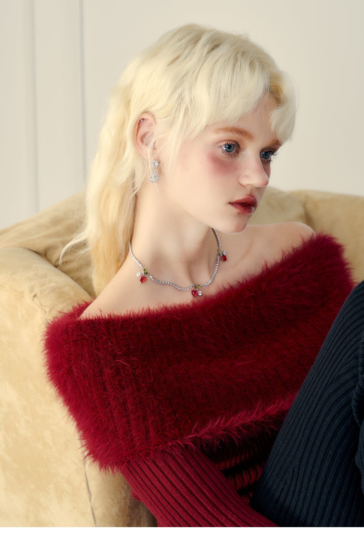 Thick Off-Shoulder Mink Cashmere Knit Sweater - chiclara