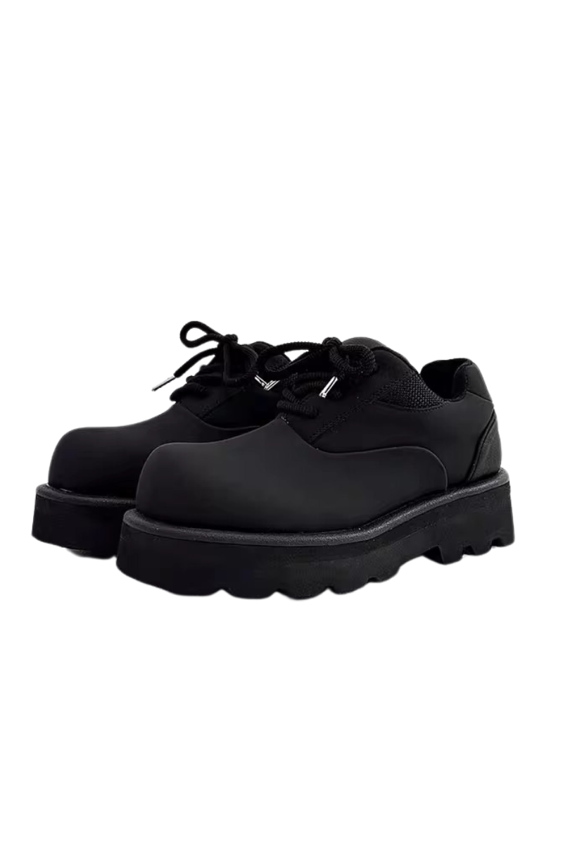 Matte Black Platform Work Oxford Shoes