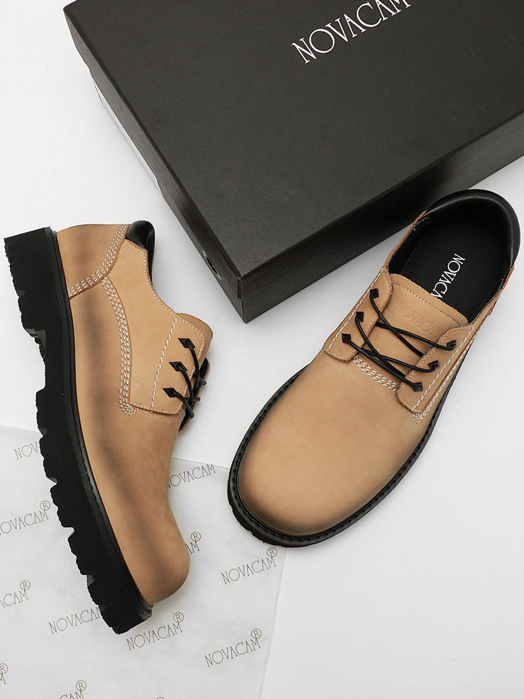Tan Leather Lug-Sole Lace-Up Shoes - View 11