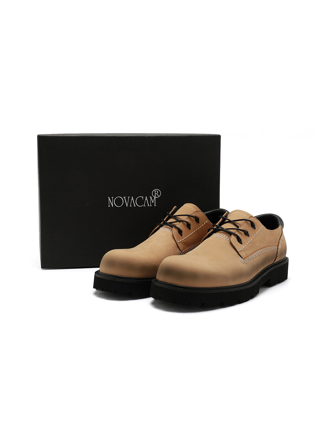 Tan Leather Lug-Sole Lace-Up Shoes - View 12