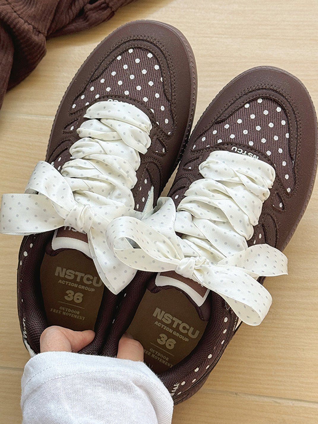 Polka-Dot Ribbon Low-Top Skate Sneakers - View 11