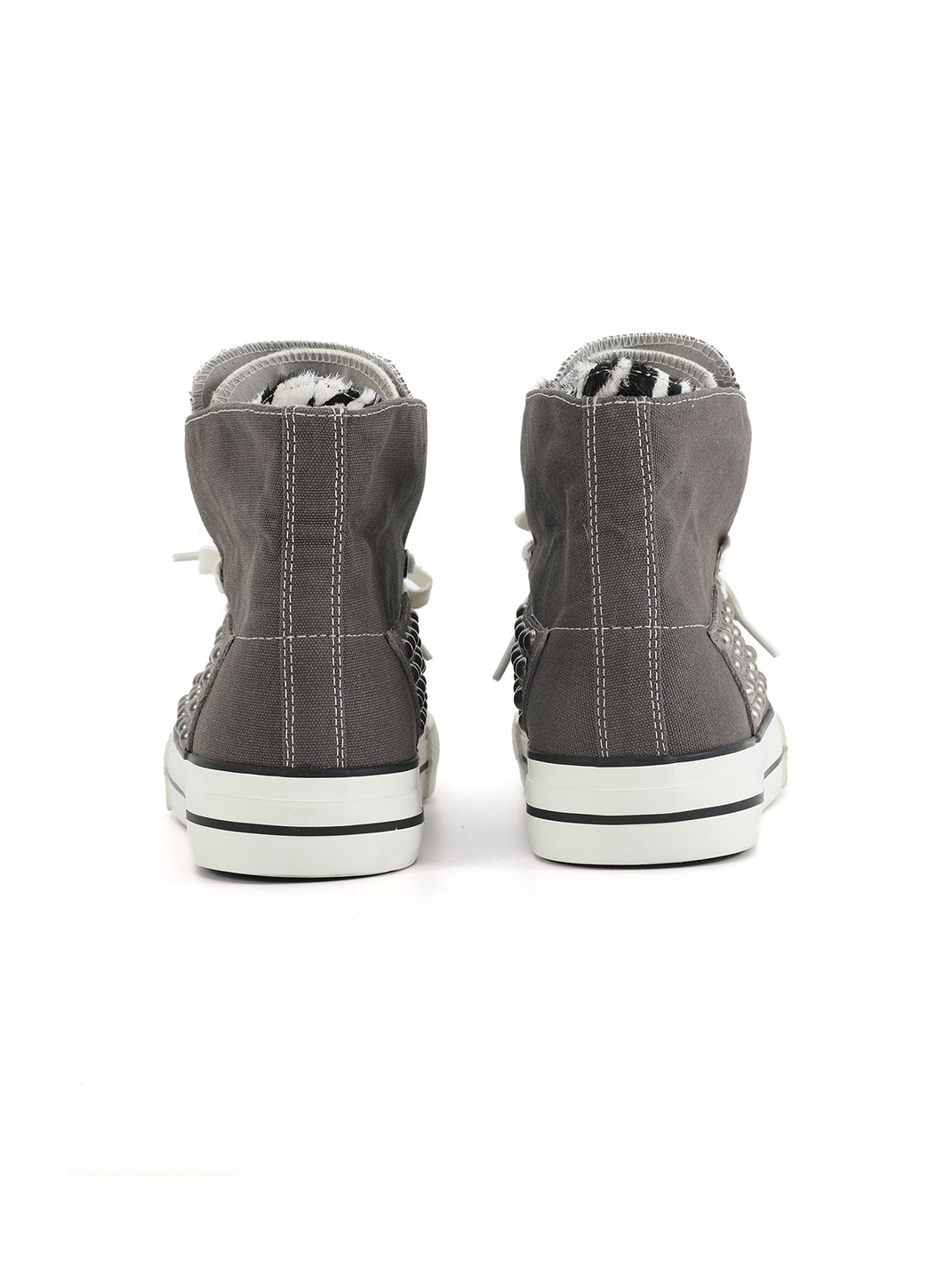 Zebra-Panel Studded Canvas High-Top Sneakers - View 6