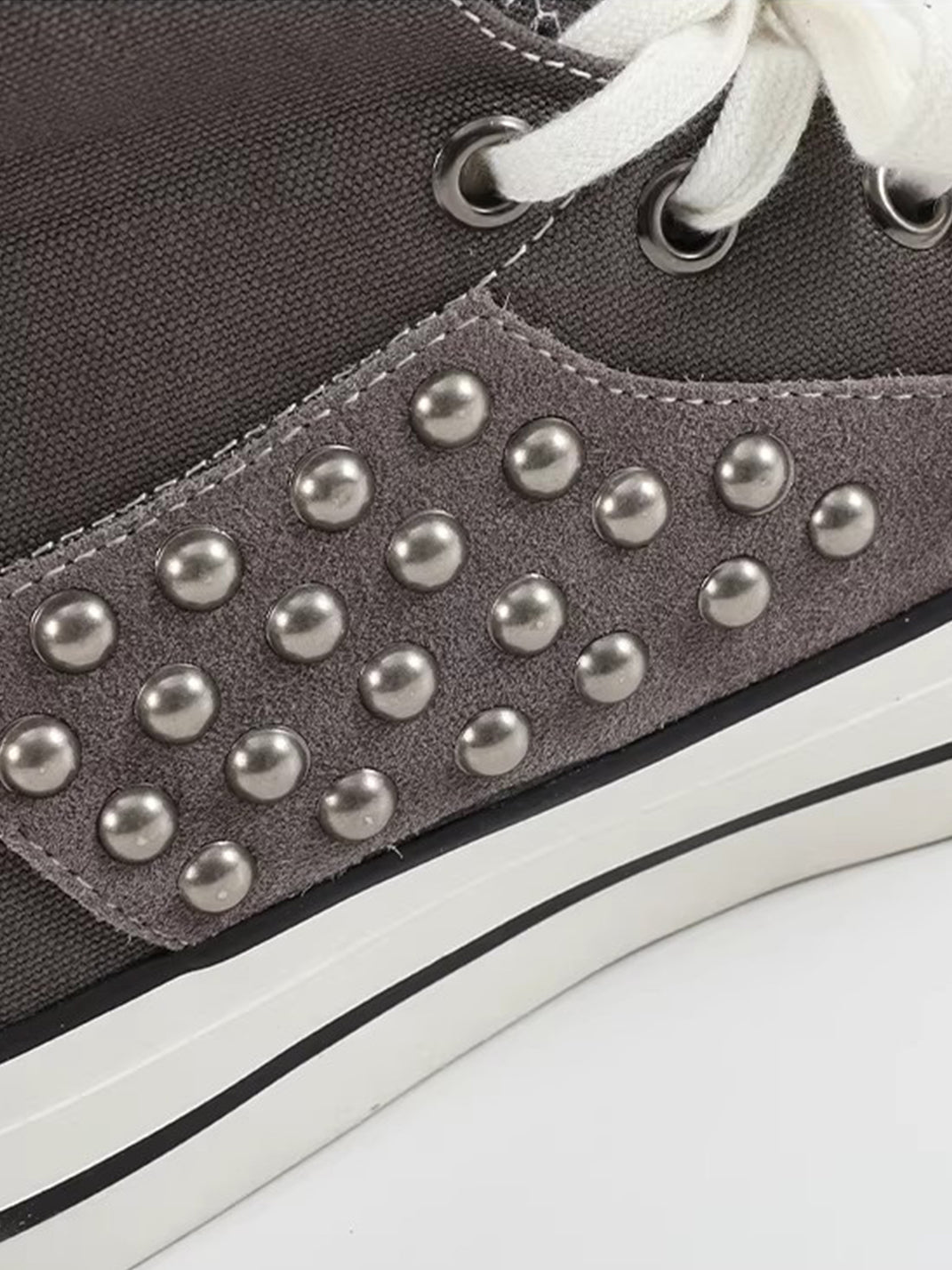 Zebra-Panel Studded Canvas High-Top Sneakers - View 8