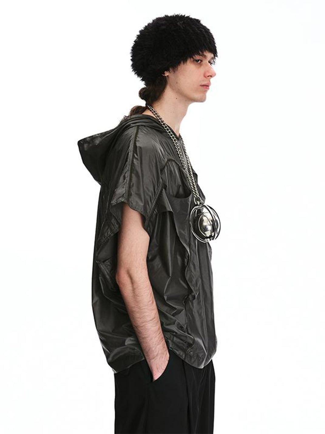 Black Shaggy-Fleece Adjustable Beanie - View 4