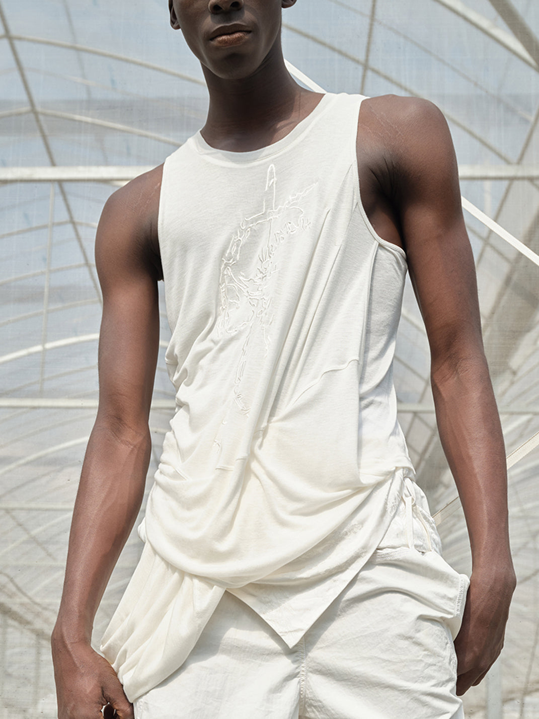 Ivory Knot-Drape Embroidered Tencel Vest - View 3