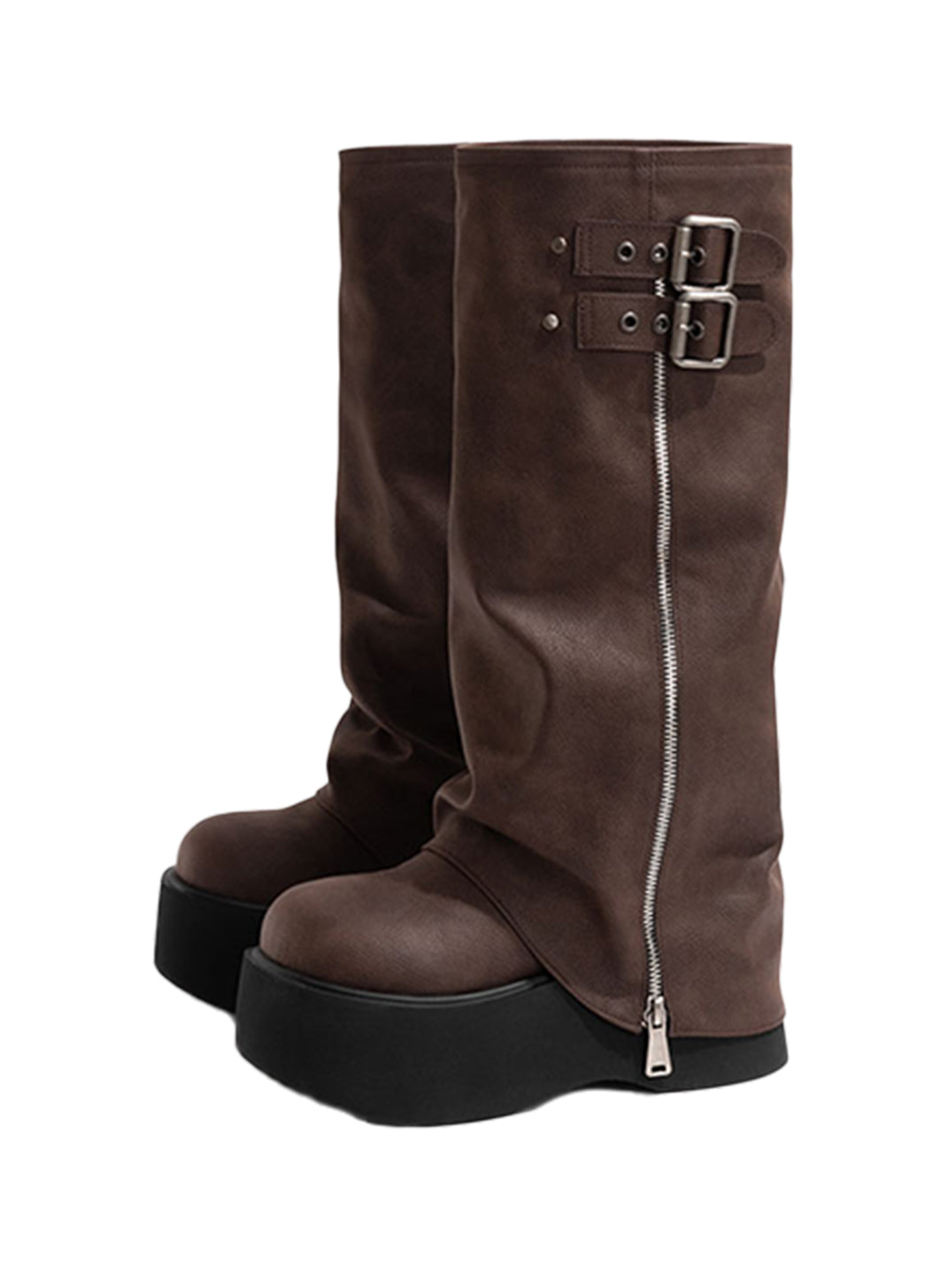Side-Zip Knee-High Platform Boots - View 9
