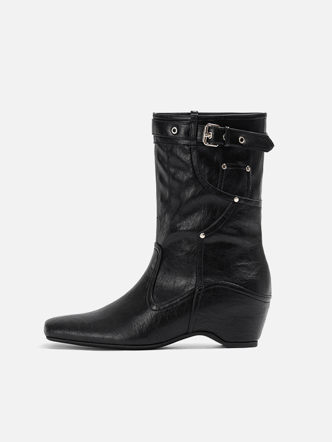 Buckle-Cuff Leather Western Ankle Boots - View 6