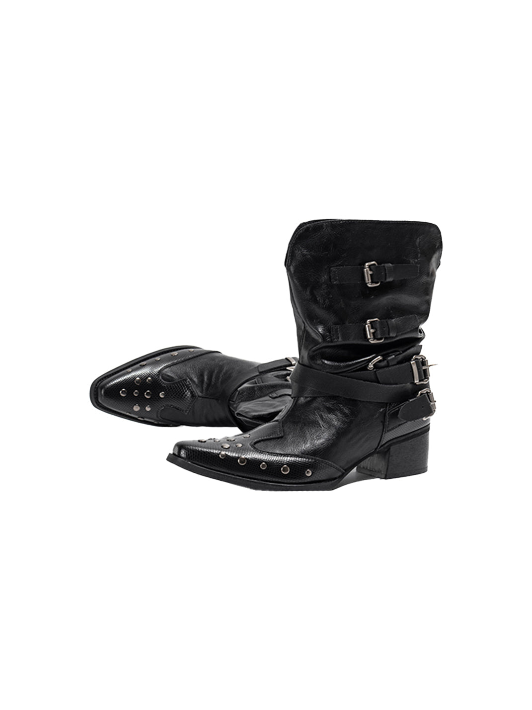 Western Buckle Pointed Ankle Boots - View 8