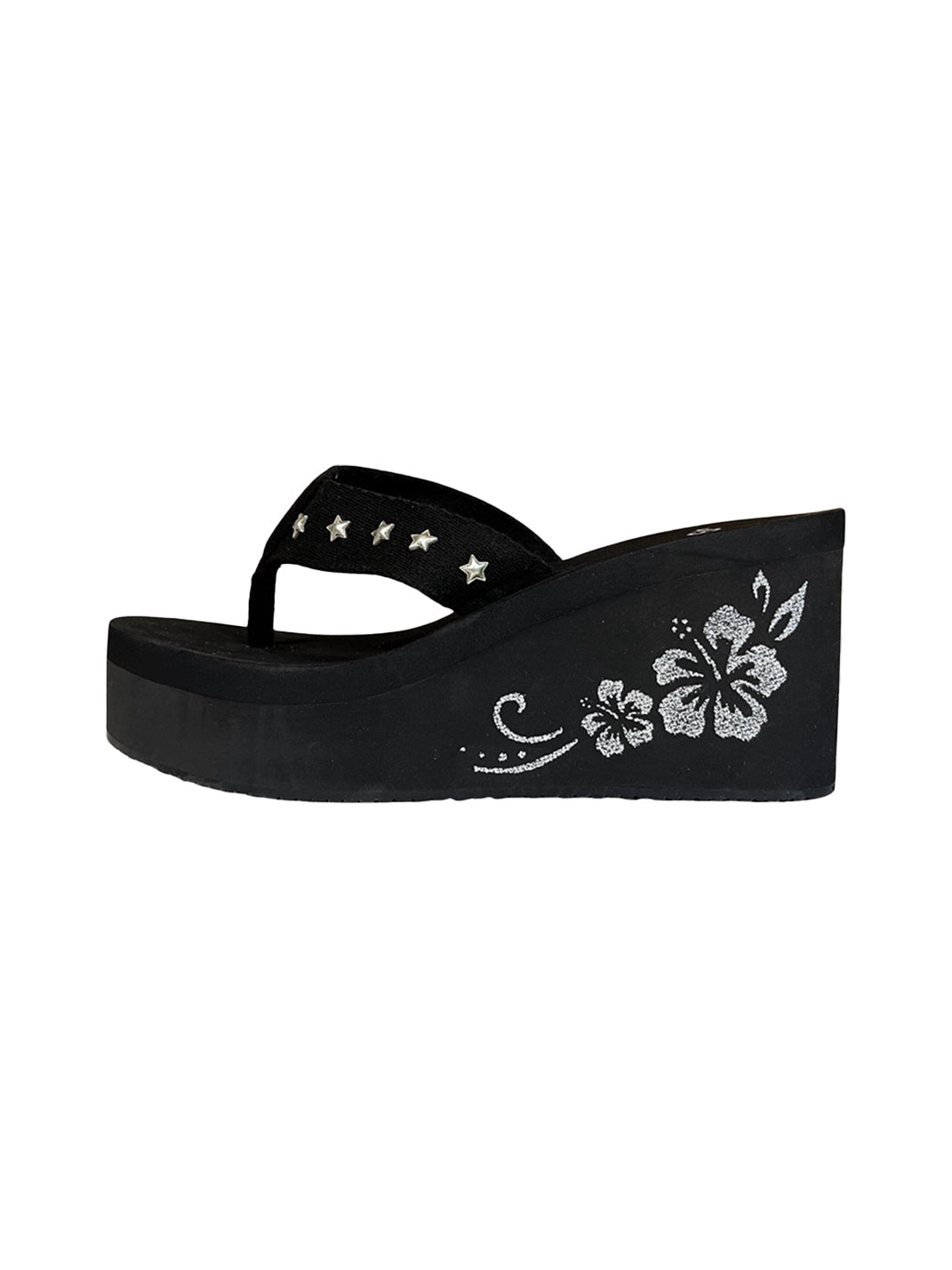 Floral-Embroidered Platform Flip-Flops