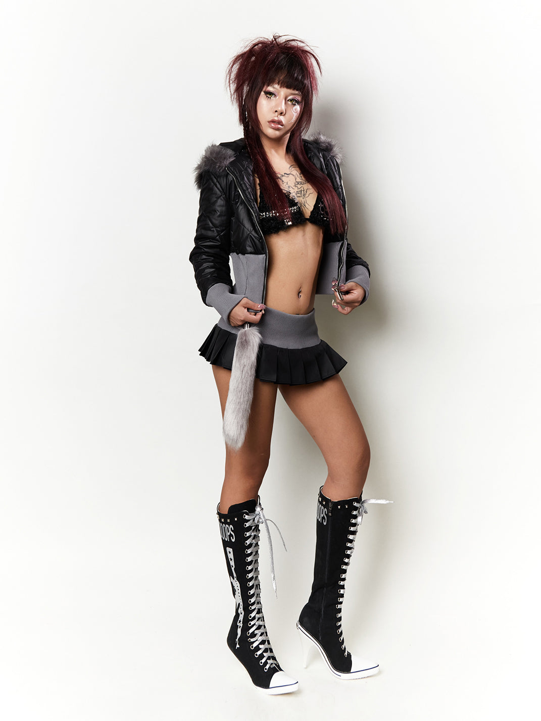 Graphic-Print Clear-Heel Studded Tall Boots - View 5