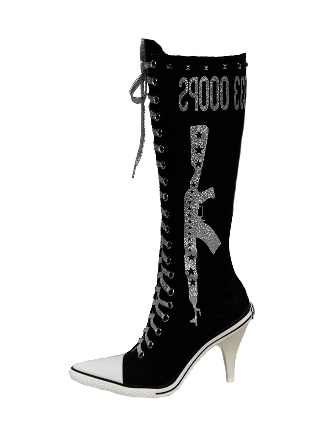 Graphic-Print Clear-Heel Studded Tall Boots - View 6