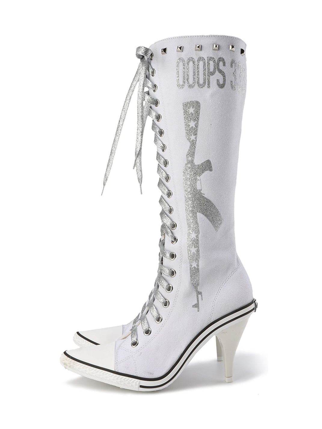 Graphic-Print Clear-Heel Studded Tall Boots - View 7